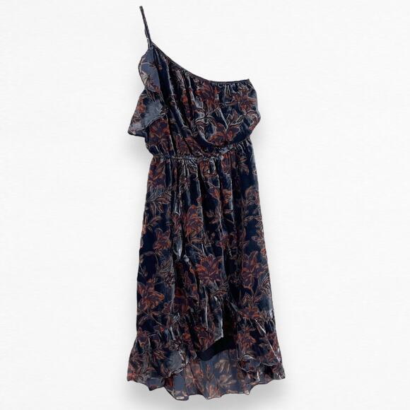 Adelyn Rae Angie Dress One Shoulder Velvet Floral Ruffle Small New With Tags - Picture 13 of 13